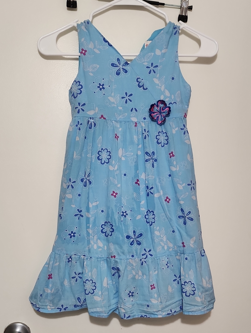 American Girl Light Blue and Bright Blue Girl's Dress Sz 6 100 % Cotton